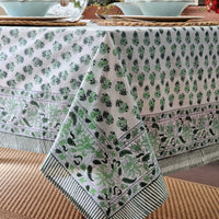 Thumbnail for Kolka Rosemary Hand Block-Printed Cotton Tablecloth - Green