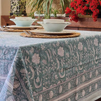 Thumbnail for Kolka Poppy Hand Block-Printed and Screen-Printed Textiles Tablecloth - Blue