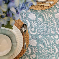 Thumbnail for Kolka Poppy Hand Block-Printed and Screen-Printed Textiles Tablecloth - Blue