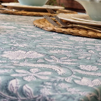 Thumbnail for Kolka Poppy Hand Block-Printed and Screen-Printed Textiles Tablecloth - Blue