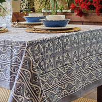 Thumbnail for Kolka Poppy Hand Block-Printed and Screen-Printed Textiles Tablecloth - Blue