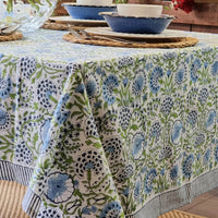 Thumbnail for Kolka Senetti Hand Block-Printed & Sreen-Printed Textiles Tablecloth - Green