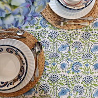 Thumbnail for Kolka Senetti Hand Block-Printed & Sreen-Printed Textiles Tablecloth - Green