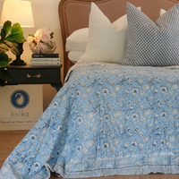 Thumbnail for Wild Flower Ocean Reversible Quilt - Blue (Size: King 228 cm x 274 cm)