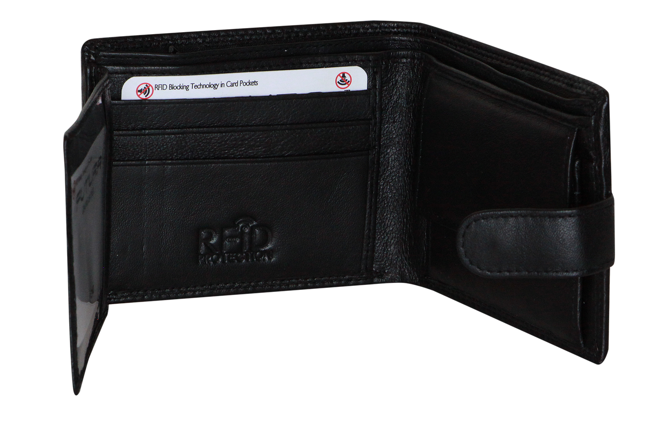 Futura Mens RFID Leather Coin Fold Over Wallet - Black