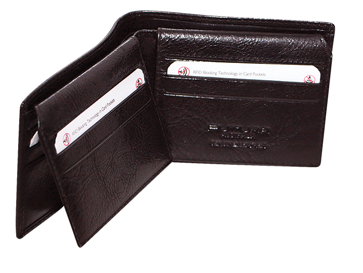 FIB Mens RFID Leather Fold Over Wallet - Brown