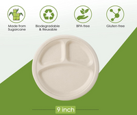 Thumbnail for 600pcs Disposable Sugarcane Bagasse 3-Compartment Paper Plates Eco 23cm (9