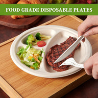 Thumbnail for 600pcs Disposable Sugarcane Bagasse 3-Compartment Paper Plates Eco 23cm (9