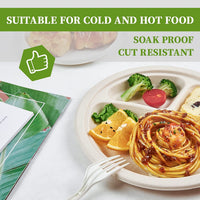 Thumbnail for 600pcs Disposable Sugarcane Bagasse 3-Compartment Paper Plates Eco 23cm (9