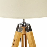 Thumbnail for LARGE TRIPOD FLOOR LAMP Linen Shade Modern Light Bamboo Vintage Wooden Retro