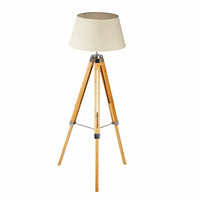 Thumbnail for LARGE TRIPOD FLOOR LAMP Linen Shade Modern Light Bamboo Vintage Wooden Retro