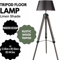 Thumbnail for LARGE TRIPOD FLOOR LAMP Linen Shade Modern Light Retro Vintage Wooden