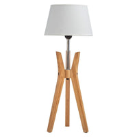 Thumbnail for Bamboo Tripod Table Lamp Desk Modern Rustic Geo Light w Linen Shade