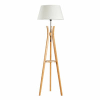 Thumbnail for LARGE BAMBOO TRIPOD FLOOR LAMP Linen Shade Modern Light Vintage Wooden Scandi