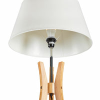 Thumbnail for LARGE BAMBOO TRIPOD FLOOR LAMP Linen Shade Modern Light Vintage Wooden Scandi