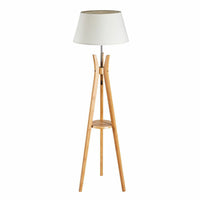 Thumbnail for LARGE BAMBOO TRIPOD FLOOR LAMP Linen Shade Modern Light Vintage Wooden Scandi