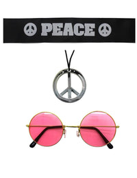 Thumbnail for Hippie Kit Set Headband Glasses Pendant Peace Sign Necklace 60s 70s Costume