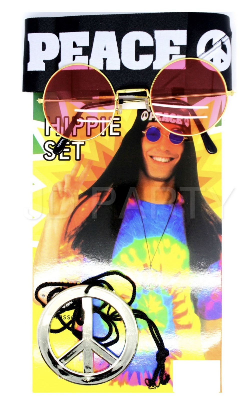 Hippie Kit Set Headband Glasses Pendant Peace Sign Necklace 60s 70s Costume