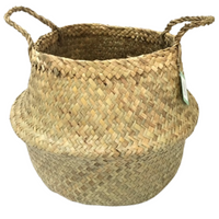 Thumbnail for Round Belly Seagrass Small Storage Basket Straw Rattan Home Flower Pot Planter Wicker