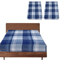 Thumbnail for 2x Queen Luxury 100% Cotton Flannelette Fitted Bed Sheet - Blue Check Print