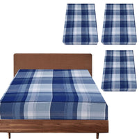 Thumbnail for 3x Queen Luxury 100% Cotton Flannelette Fitted Bed Sheet - Blue Check Print
