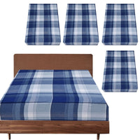 Thumbnail for 4x Queen Luxury 100% Cotton Flannelette Fitted Bed Sheet - Blue Check Print