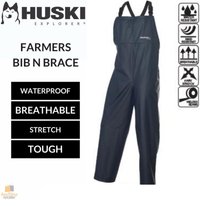 Thumbnail for HUSKI OVERALLS Farmers Bib N Brace Waterproof Stretch Windproof Work - Navy - M