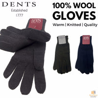 Thumbnail for 100% PURE WOOL GLOVES Winter Snow Ski Plain Knit Knitted Warm MK341 Plain - Navy