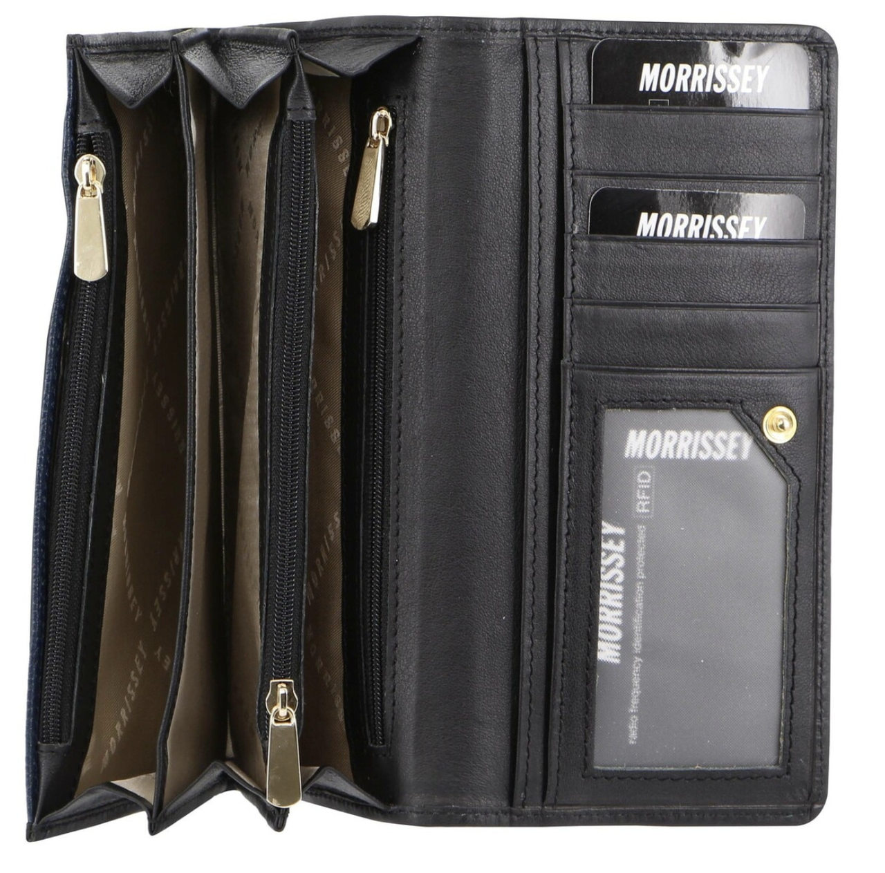 Morrissey Italian Structured Leather Flap Over Ladies Wallet - Black