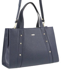 Thumbnail for Morrissey Italian Womens Structured Leather Bag Tote Handbag Messenger - Navy