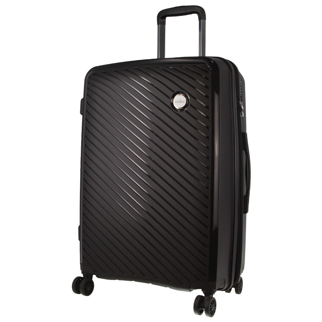 Pierre Cardin Inspired Milleni Checked Luggage Bag Travel Carry On Suitcase 65cm (82.5L) - Black