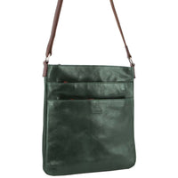 Thumbnail for Milleni Ladies Nappa Leather Zip Closure Cross Body Bag Travel - Emerald/Chestnut