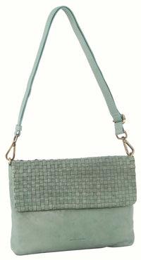 Thumbnail for Pierre Cardin Womens Woven Leather Flap Cross-Body Bag/Clutch - Mint Green