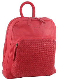 Thumbnail for Pierre Cardin Womens Woven Soft Leather Backpack Bag Travel Designer - Red