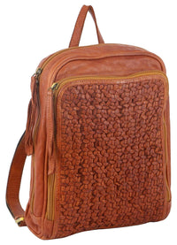 Thumbnail for Pierre Cardin Woven Leather Ladies Backpack Bag Travel - Cognac