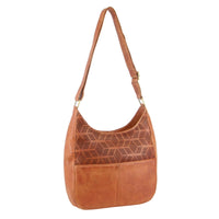 Thumbnail for Pierre Cardin Womens Leather Perforated Cross-Body Bag - Cognac