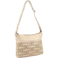 Thumbnail for Pierre Cardin Womens Leather Perforated Cross-Body Bag with stud Detailing - Latte