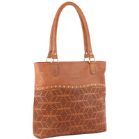 Thumbnail for Pierre Cardin Womens Leather Perforated Shoulder Bag with stud Detailing - Cognac
