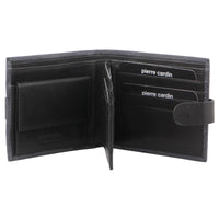 Thumbnail for Pierre Cardin Mens RFID Woven-Embossed Leather Tab Wallet - Black