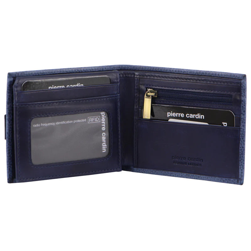 Pierre Cardin Mens Rustic Leather Bi-Fold Business Card Holder/Wallet - Navy