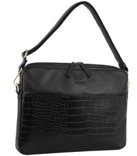 Thumbnail for Pierre Cardin Croc-Embossed Leather Business Computer Laptop Bag - Black