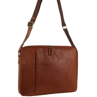 Thumbnail for Pierre Cardin Crumpled Leather Computer Laptop Bag - Tan