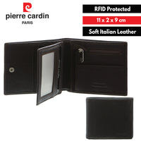 Thumbnail for Pierre Cardin Mens Tri Fold Leather Wallet w/ RFID Protection - Brown