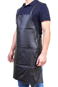 Thumbnail for Pierre Cardin Professional Leather Apron Butcher Woodwork Hairdressing Barber Chef - Black