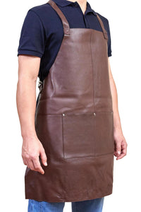 Thumbnail for Pierre Cardin Professional Leather Apron Butcher Woodwork Hairdressing Barber Chef - Brown