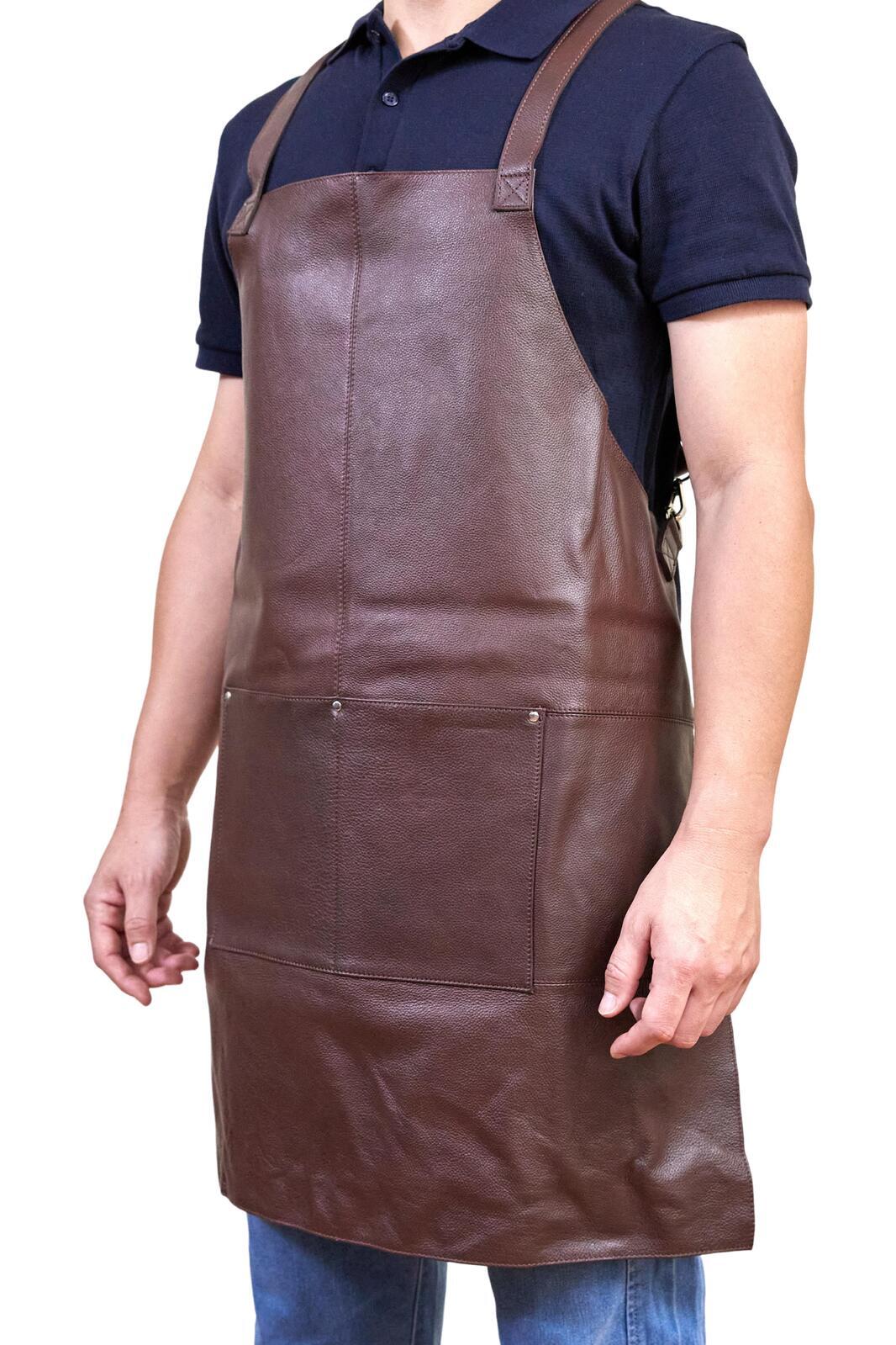 Pierre Cardin Professional Leather Apron Butcher Woodwork Hairdressing Barber Chef - Brown