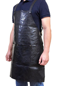 Thumbnail for Pierre Cardin Professional Leather Apron Butcher Woodwork Hairdressing Barber Chef - Black