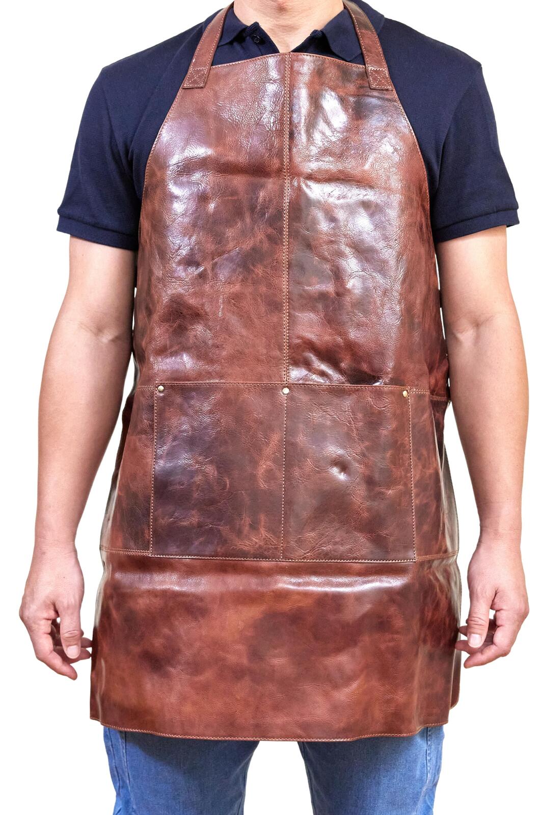 Pierre Cardin Professional Leather Apron Butcher Woodwork Hairdressing Barber Chef - Cognac