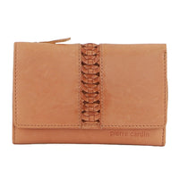 Thumbnail for Pierre Cardin Leather Ladies Woven Design Tri-fold Wallet in Apricot