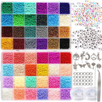 Thumbnail for Heishi Alphabet Bead with Charm Pendant Set 48 Colors 35000pcs 2mm Glass Seed Beads Jewelry Making Kit